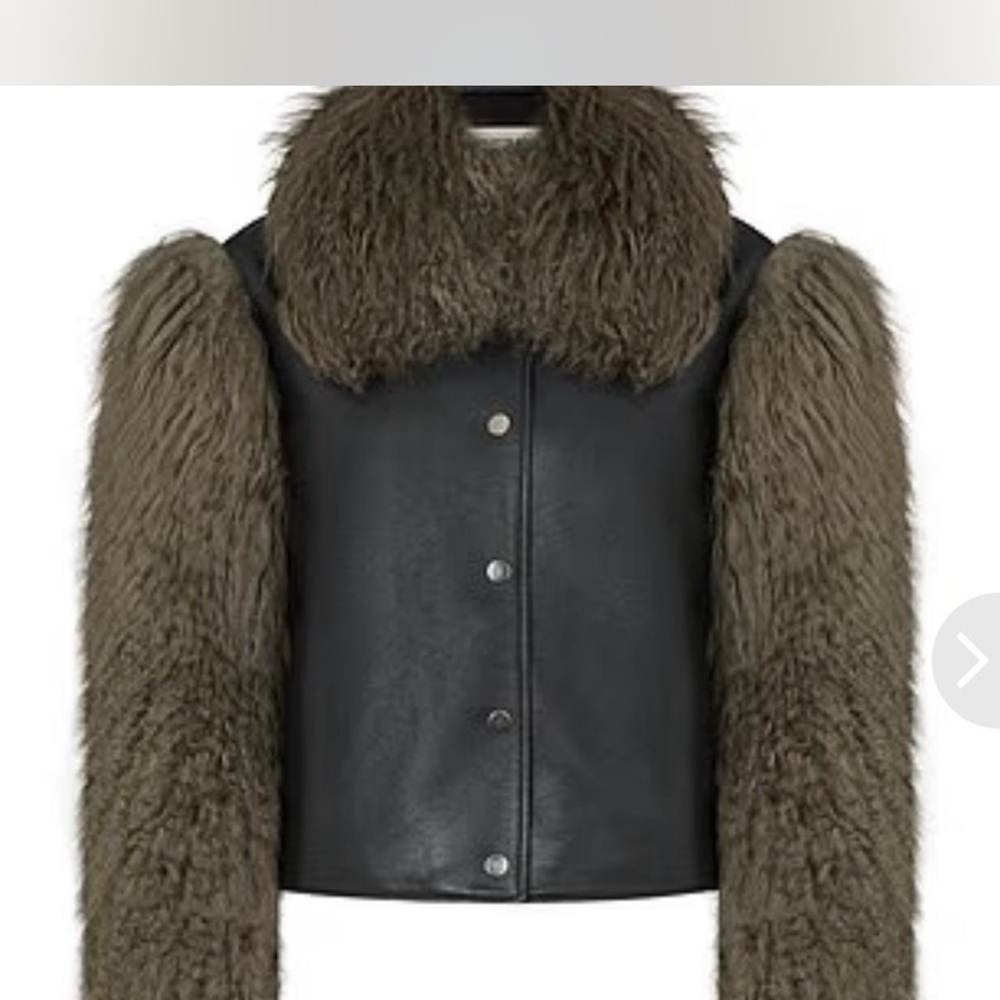 Charlotte Simone Fur Sleeve Leatherette Jacket - Olive/Black